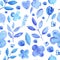 Watercolor simple silhouettes   flowers blue seamless pattern