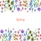 Watercolor simple spring and summer purple flowers and green branches card template