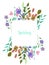 Watercolor simple spring and summer purple flowers and green branches frame