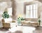 Watercolor of Simplicity in living room design with couches and