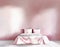 Watercolor of Simplistic pink bedroom interior with