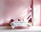 Watercolor of Simplistic pink bedroom interior with