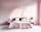 Watercolor of Simplistic pink bedroom interior with