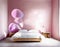 Watercolor of Simplistic pink bedroom interior with