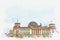 Watercolor sketch or illustration of a beautiful view of the Reichstag in Berlin.