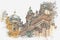 A watercolor sketch or illustration of the Berlin Cathedral called Berliner Dom. Berlin, Germany.