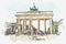 A watercolor sketch or illustration of the Brandenburg gate in Berlin, Germany.