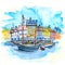 Watercolor sketch of Nyhavn, Copenhagen, Denmark.