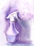 Watercolor sketch of spaying pulverizer on tender lilac background. Hand made illustration of tool for cleaning drawn in pastel