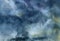 Watercolor sky with clouds background. Hand painted artistic blue sky with realistic clouds and swarms.