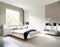 Watercolor of Sleek contemporary bedroom with a luxurious and modern white