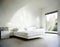 Watercolor of Sleek white bedroom with modern