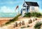 Watercolor small bungalow on the shore