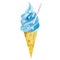 Watercolor soft ice cream in waffle cone. Summer party blue dessert