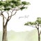 Watercolor southern trees banner in the savannah isolated on white background. Hand drawn illustration of nature Africa