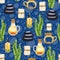 Watercolor SPA aromatherapy seamless pattern on blue background