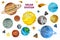 Watercolor Space Clipart, Solar System Planets, Space Earth Moon Jupiter Pluto. Watercolor set of Universe