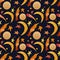 Watercolor space pattern with shooting stars, planets, moon on a dark background. Pattern for various childish products.