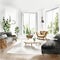 Watercolor of Spacious modern living room in Scandinavian