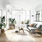 Watercolor of Spacious modern living room in Scandinavian