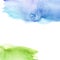 Watercolor splash stain, blue and green. Abstract blot, background. Watercolor field, sky and grass. Abstract suburban landscape,