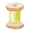 Watercolor spool with green thread isolated on white