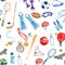 Watercolor sport doodle seamless pattern