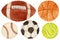 Watercolor sport set, various balls for sport games, isolated on white background. For sport products, school, card etc.