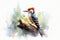 Watercolor spotted woodpecker on a white background created with generative AI technology