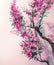 Watercolor spring background. Magenta flowers on tree branches