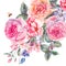 Watercolor spring bouquet with blooming cherry and english roses