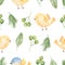 Watercolor spring digital paper paper. seamless spring pattern. Neutral delicate animal birds and greenery florals patters.