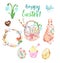 Watercolor spring easter set with  isolated decorative elements on white background. Hand painted Easter