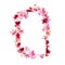 Watercolor Spring floral border with hand painted pink sakura flowers on white background.