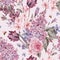 Watercolor spring seamless background with pink flowers
