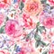 Watercolor spring seamless border with english roses