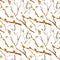 Watercolor spring seamless pattern with pussy willow twigs and tree branches isolated on white background.