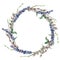 Watercolor spring wreath. Hand painted border with lavender, willow and tree branch with leaves isolated on white