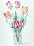 Watercolor springtime tulips in a vase.