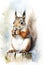 Watercolor squirrel on a white background. Hand-drawn illustration.