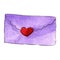 Watercolor St Valentine`s Day set. Collection with red and violet isolated elements. Love and romance. Calendar, hearts, thoughts