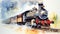 Watercolor Steam engine train background. Generative AI