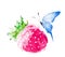 Watercolor strawberry with butterfly