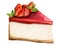 Watercolor strawberry cheesecake dessert illustration. Delicious triangle cake piece with red berries