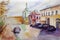 Watercolor street sight illustration. Kiev city. Ukraine