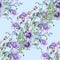 Watercolor stripe meadow bellflowers on blue background. Seamless pattern for design.