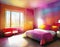 Watercolor of Stunning colorful bedroom with unique interior