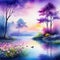 watercolor style beautiful dreamy landscape of forest