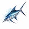 Watercolor Style Blue Marlin Fish Clipart On White Background