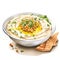 Watercolor-Style a bowl of chickpea hummus for dipping with White Background
